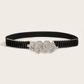 Dettaglio cintura elastica con fibbia a nodo in metallo argento e trama a spirale - Argento (Stile A)