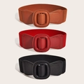 Tre cinture elastiche nei colori marrone, rosso e nero con grandi fibbie in pelle - Nero (1584)
