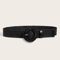 Handgeweven zwarte boho riem met ronde kralengesp voor elegante jurken en rokken - Ronde gesp zwart
