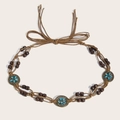 Cintura intrecciata bohémien vintage con perline di legno e ciondoli floreali blu - Stile Perline Blu (1588)