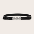 Dettaglio cintura elastica nera con fibbie metalliche argentate dalla trama martellata - Argento (Stile B)