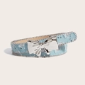 Women's light blue denim belt with silver butterfly buckle and sequin details - Light Blue