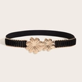 Detailschnalle der goldenen Blume auf einem schwarzen elastischen Taillengürtel für Damen - Gold (Modell C)