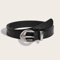Cintura da donna in pelle goffrata coccodrillo nera con fibbia in argento opaco chic - Motivo Coccodrillo (1599#) / Nero