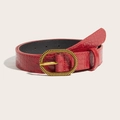 Cintura vintage Y2K rossa con trama a coccodrillo e fibbia ovale dorata da donna - Rosso
