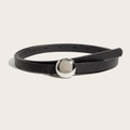 Minimalistische zwarte leren skinny riem voor dames met elegante zilveren metalen gesp - Zilveren Gesp Zwarte Ronde Kop Stijl (1625) / Zwart