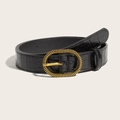 Cintura Y2K nera in pelle goffrata coccodrillo con fibbia dorata ovale decorata da donna - Nero