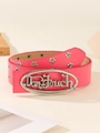 Ceinture punk Y2K en cuir rose avec clous étoiles et boucle strass Don't Touch - Rose Rouge