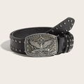Ceinture punk en cuir cloutée avec boucle d'aigle vintage pour un look décontracté - Noir