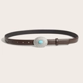 Ceinture femme vintage en cuir marron avec boucle en cœur et pierre turquoise - café