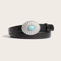 Ceinture vintage en cuir noir avec boucle cœur et pierre bleue pour jeans - Noir