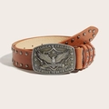 Ceinture punk en cuir marron avec rivets et boucle en alliage de zinc à motif aigle gravé - Chameau
