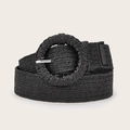 Bohemian black woven belt for women with a textured round buckle for summer dresses - Round Buckle Black