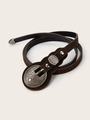 Close-up of vintage brown suede belt with ornate engraved silver metal oval buckle - Coffee Suede (1.3 Engraved Buckle)