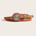 Vintage Y2K bohemian suede waist belt with ornate silver metal round buckle for dresses - Camel Suede (1.3 Engraved Buckle)