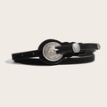 Vintage Y2K black suede wide waist belt with decorative silver engraved round buckle for dresses - Black Suede (1.3 Engraved Buckle)