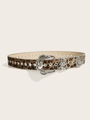 Dettaglio della cintura leopardata con fibbia floreale vintage e borchie a stella - Stile Leopardato Marrone (1673) / Marrone