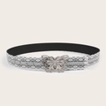 Ceinture chic en dentelle blanche pour femme avec boucle papillon argentée vintage - Ceinture Noire Avec Dentelle Blanche (1670# Boucle Papillon)