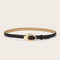 Cinturón vintage de cuero negro para mujer con hebilla ovalada de metal dorado pulido - Negro
