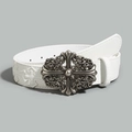 Cintura in ecopelle bianca con fibbia in metallo a croce gotica argento e trama litchi - Stile con Fibbia a Croce Gotica Svuotata (Bianco)