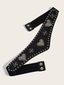 Dettaglio di cintura corsetto nera vintage con borchie a cuore e fibbie metalliche - Nero Cuore Croce (1694)