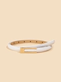 Detail of slim white leather belt with crocodile texture and gold-tone metal buckle - Crocodile Pattern White