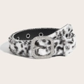 Fashionable women's leopard print plush belt with sparkling rhinestone square buckle detail - White Leopard (1709)