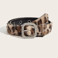 Fashionable pink leopard print faux fur belt with sparkling rhinestone square buckle for women - Apricot Leopard (1709)