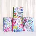 Floral paper gift bags set with thank you prints and sturdy white handles for parties - Mixed Floral Style (T002) / 24x18x8cm