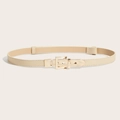 Elegante cintura sottile in pelle beige con fibbia dorata lucida per abiti - Albicocca