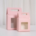Pink gift box with transparent window and handle in two sizes for festive packaging - Pink / 15x10x6