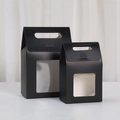 Matte black gift boxes with transparent windows and integrated handles in two sizes - Black / 15x10x6