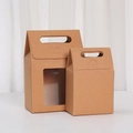 Detail of kraft paper gift boxes with window and handle in large and small sizes - Kraft Paper Color / 15x10x6