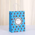 Blue kraft paper gift bag with red floral prints and white woven rope handles - 455 Blue; 21*15*8