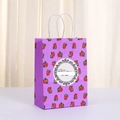 Detail of purple kraft gift bag with floral patterns and white rope handles for parties - 455 Purple; 21*15*8