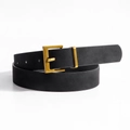 Cintura sottile in pelle nera da donna con elegante fibbia rettangolare in metallo oro - 100cm / Nero