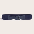 Detailed macro view of dark blue elastic waist belt with textured band and buckle - Navy Blue