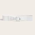 Elegant white elastic wide waist belt with matching fabric covered buckle for coats - White