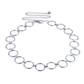 Minimalist silver metal circle chain belt with round rings and lobster clasp closure - White K/Silver