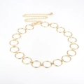 Minimalist gold metal chain belt with circular link pattern and adjustable lobster clasp - Gold