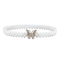 Detailed view of women's elastic pearl belt featuring a rhinestone-studded butterfly buckle - Butterfly Buckle Style (HYY19114)