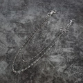 Double-layered silver trouser chain with nautical ship wheel pendant and lobster clasps - Double Layer With Ship Rudder Pendant / Silver
