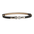 Elegante cintura sottile nera da donna con fibbia floreale dorata e strass scintillanti - Nero / 60-80cm