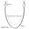 Dettaglio della catena da pantaloni hip hop argento con maglia da 51cm e ganci - Argento