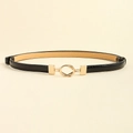 Women's black patent leather belt with interlocking gold double ring metal buckle - Black / 60-80cm