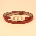 Elegant red leather skinny belt for women with a classic gold double ring buckle accent - 110cm / Red