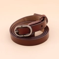 Women's slim dark brown leather belt with star cutout details and silver oval buckle - Coffee (19008)