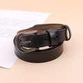 Minimalist black leather star star-perforated belt with gun-grey buckle for women - Black (19005)
