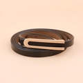Cinturón fino de cuero negro para mujer con hebilla dorada en U de diseño minimalista - Hebilla en U Negro (19004)