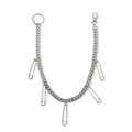 Punk silver Cuban chain waist accessory with large safety pin charms and metal clasps - Safety Pin Single Layer (HYK19042)